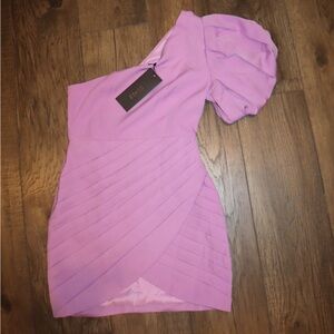 DO+BE Lilac One-Shoulder Puff Sleeve Bodycon Dress